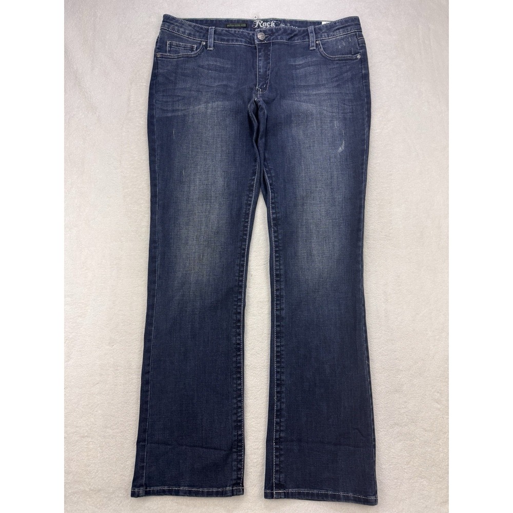 Rock 47 Jeans Women 40x34 Blue WWWH08843 Whiskered Low Rise Stud Flap Pkt Denim